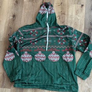 Festive Green Hooded Sweater with Red Accents